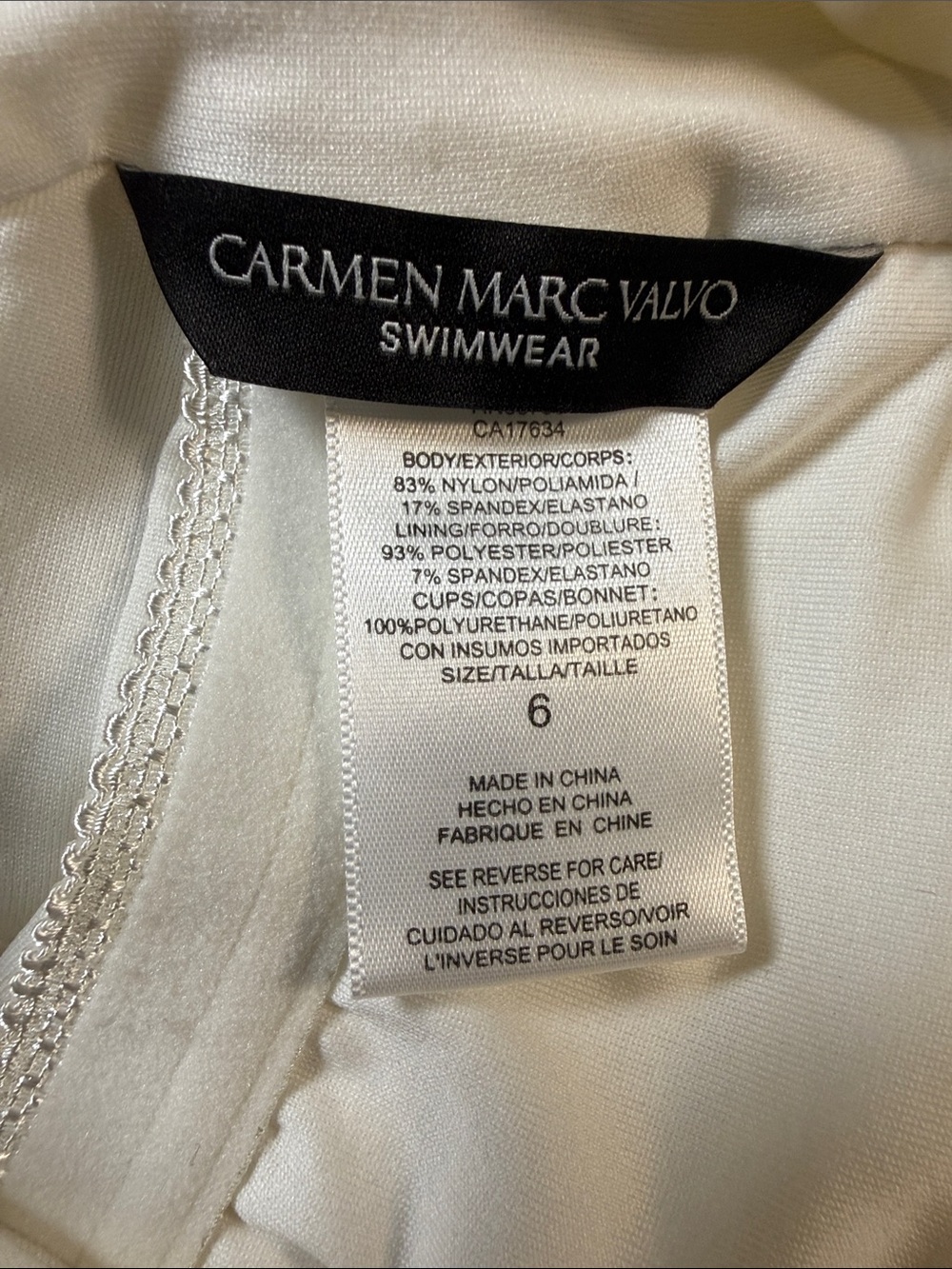 Carmen Marc Valvo White One-Piece Swimwear #3162